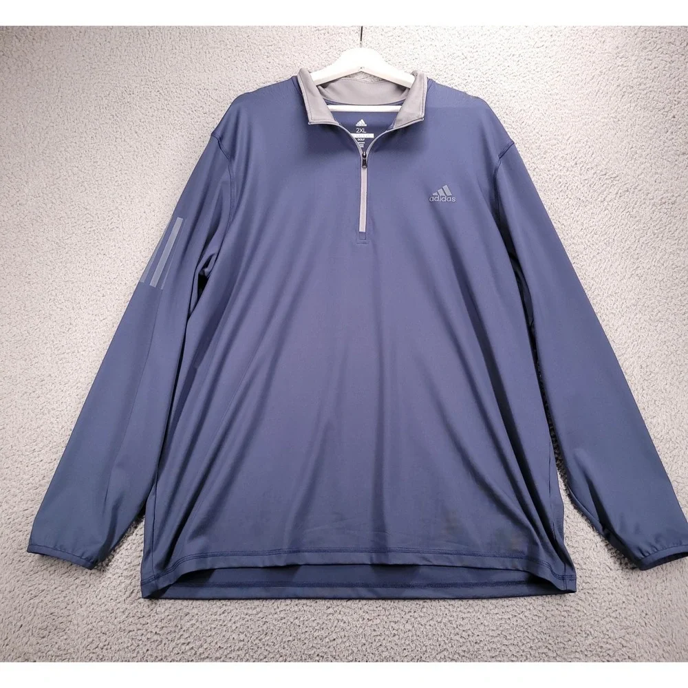 ADIDAS Golf Shirt Mens Size 2XL Blue 1/4 Zip Performance Long Sleeve Pullover